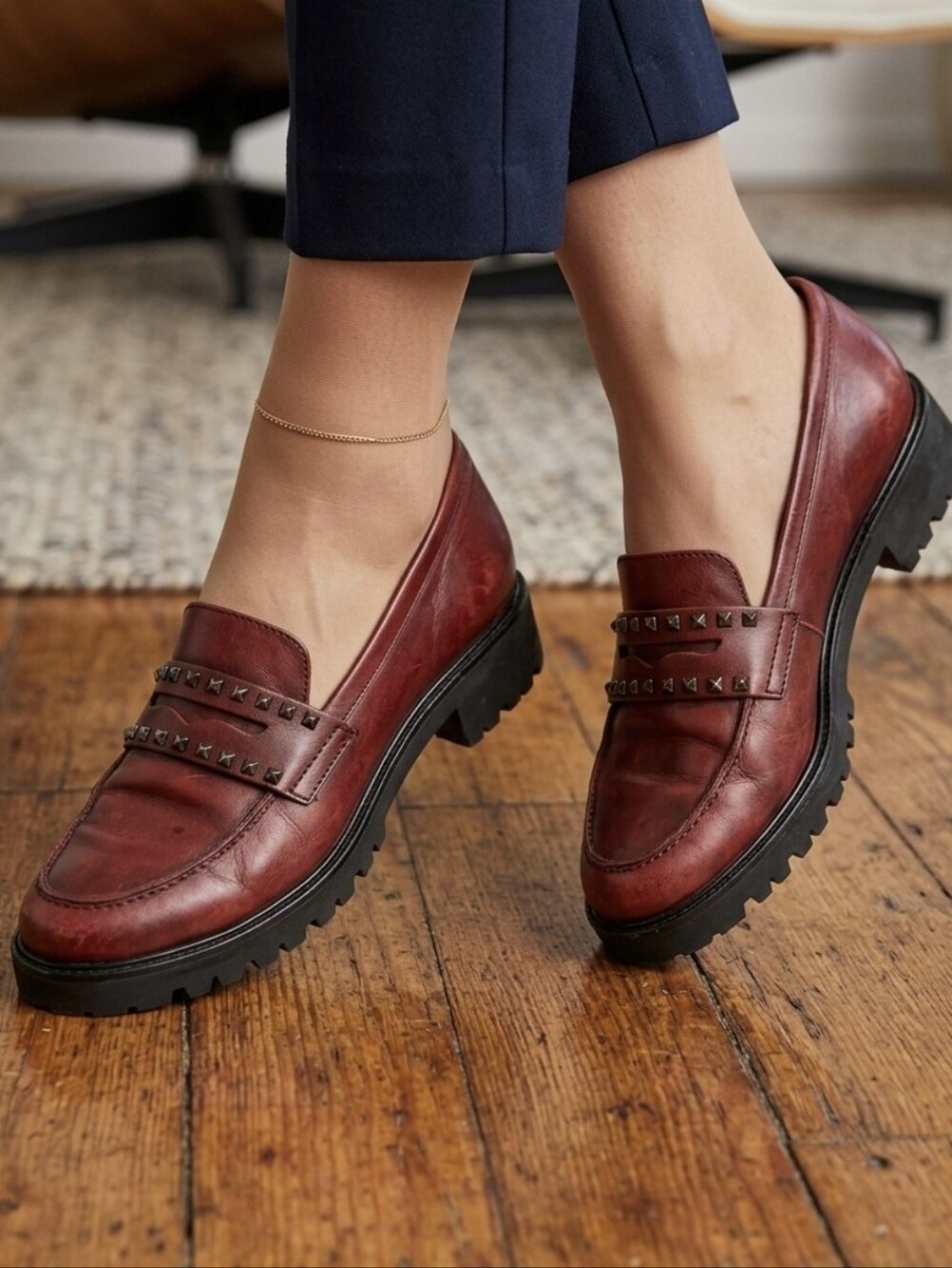Paul Green Sofia Leather Studded Lug Sole Loafer